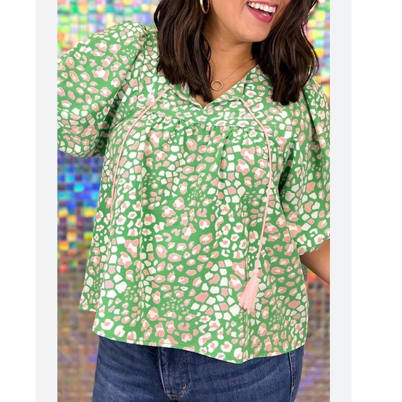 Michelle Mcdowell Tops - Michelle McDowell Green Leopard Blouse